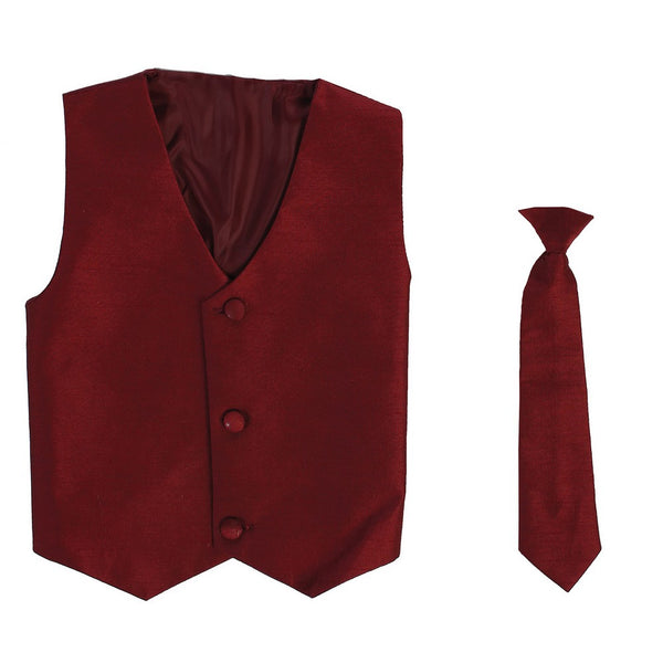 Lito Little Boys Burgundy Poly Silk Vest Necktie Special Occasion Set 2T-7 - SophiasStyle.com